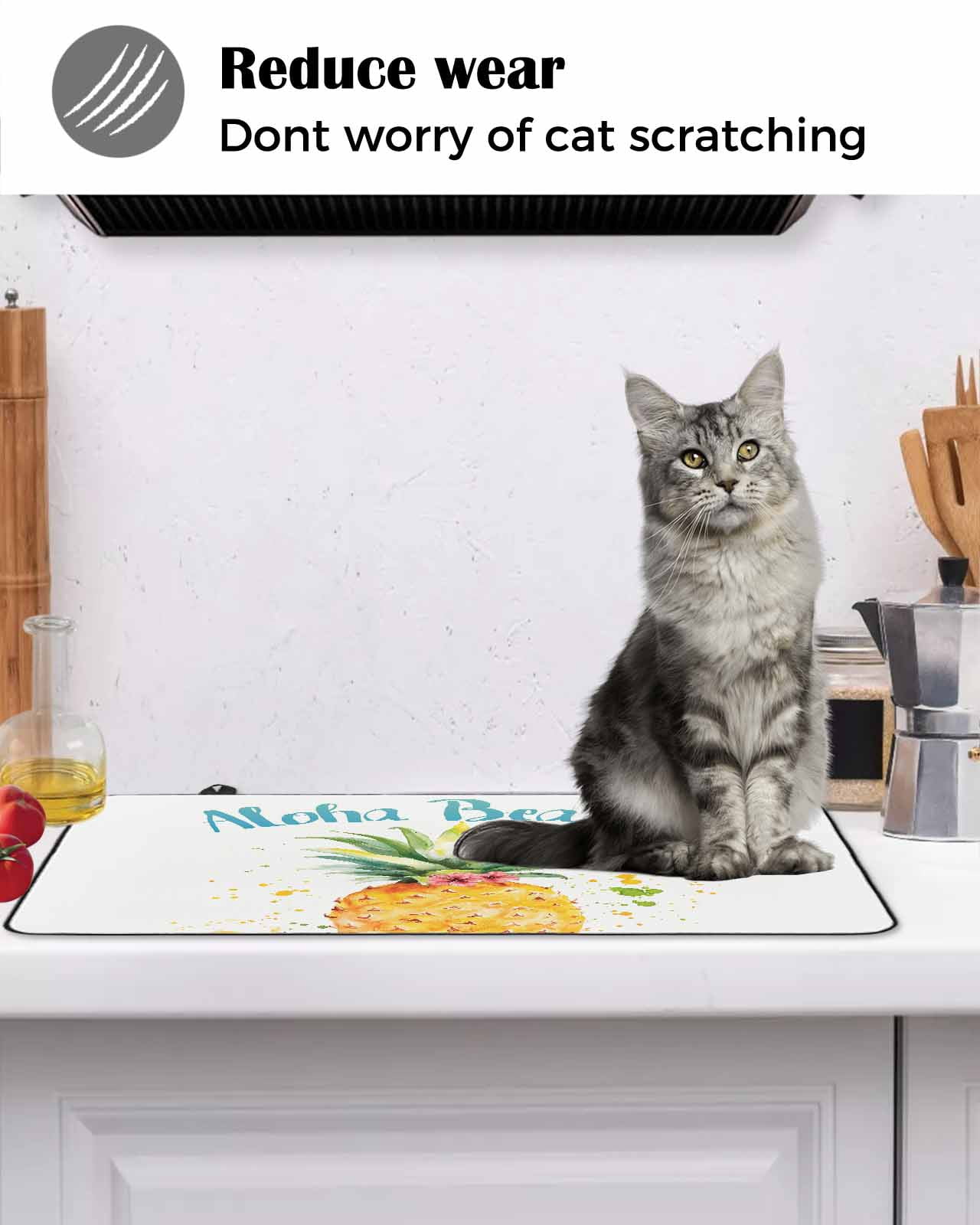 nqOlkjepod Large Induction Cooktop Protector Mat 24"x21", Summer Pineapple Stove Top Covers for Electric Stove, Watercolor Modern Art Tropical Fruit Stove Burner Cover Mats, Glass Top Stove Cover