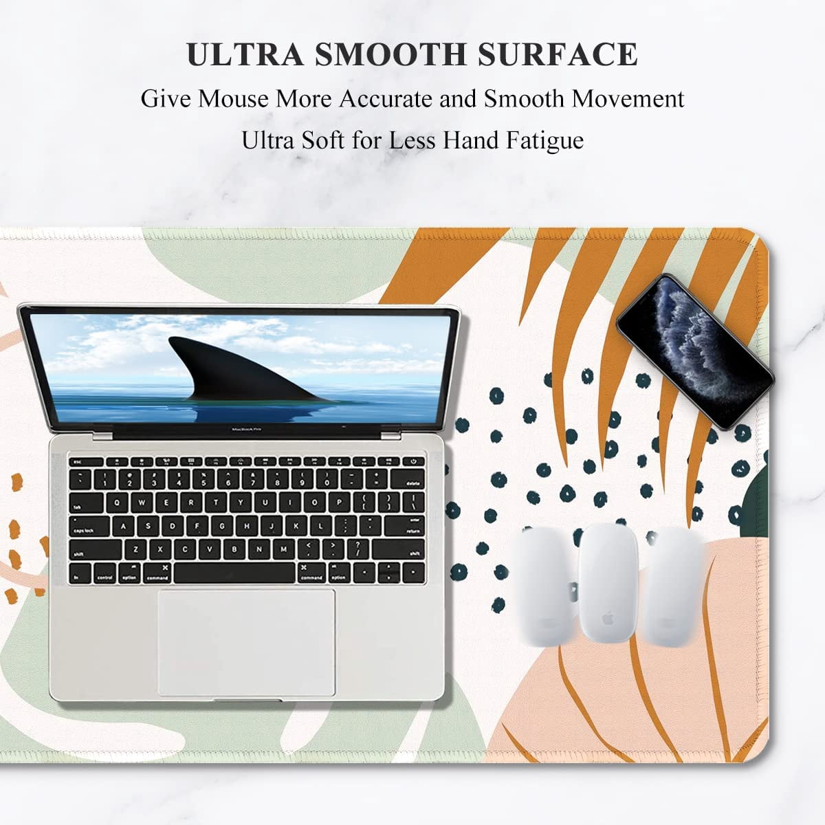 Desk Pad, XXL Large Mouse Pad, Extended Gaming Mousepad, Cute Desk Mat for Women, Big Office Accessories Mouse Pad for Computer Keyboard and Laptop, 35.5 x 15.7 Inch, Green Boho Style
