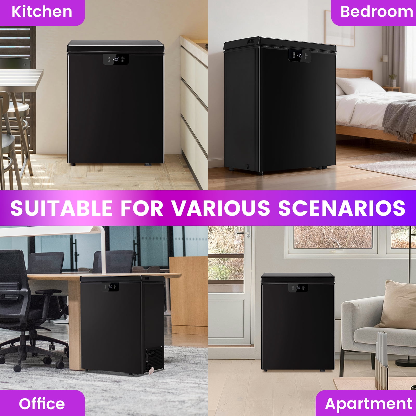 JIEJIA 4.5 Cu.ft Chest Freezer Large Capacity Compact Mini Deep Freezer with Electronic Temperature Control and 2 Removable Baskets Top Open Door Energy Saving, Black