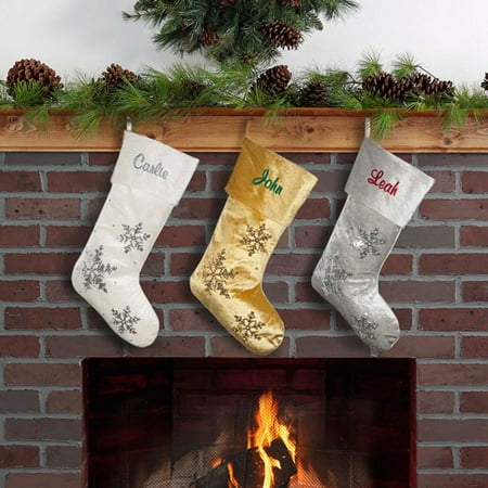 Personalized Velvet Beaded Snowflake Christmas Stocking, Available in 3 Colors