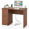 thumbnail image 1 of Costway 43" Home Office Desk with Charging Station Compact Study Writing Desk Walnut, 1 of 10