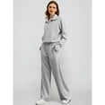 thumbnail image 5 of Previn Women's Billowy 2 Piece Outfit Band Collar Long Sleeve Shirt With Pants Set Comfy Half Zip Chic Fall Jogger Activewear Set Light Grey Medium, 5 of 5