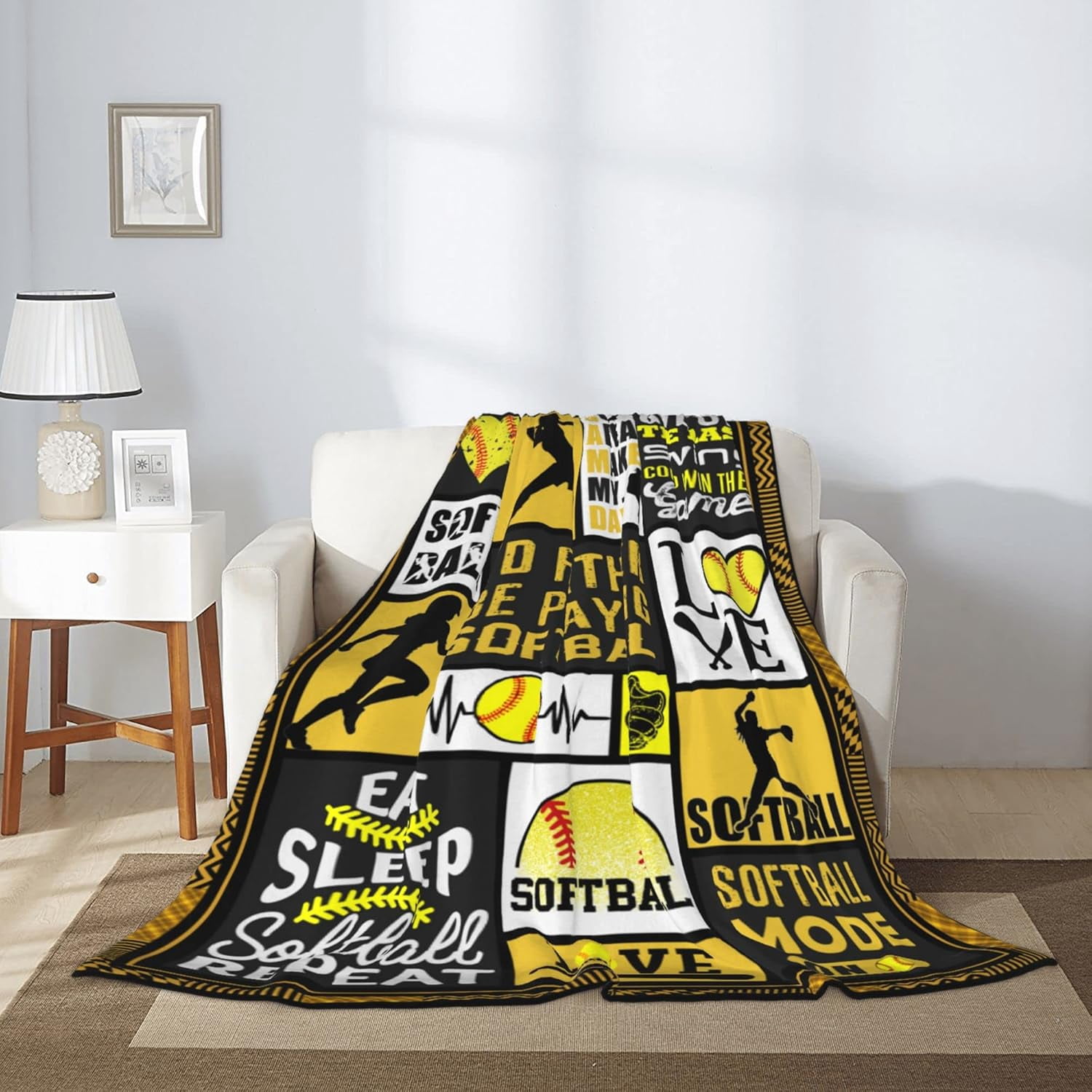 Softball Blanket 50"x60" Softball Gift Blanket Super Soft Warm and Comfortable Throw Blanket for Fall Winter Spring All Season