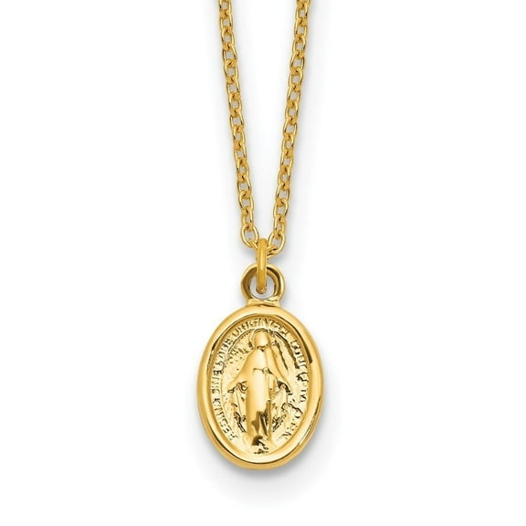 Auriga Fine Jewelry 14K Yellow Gold Miraculous Medal Necklace with 1in ext. for Women 17"