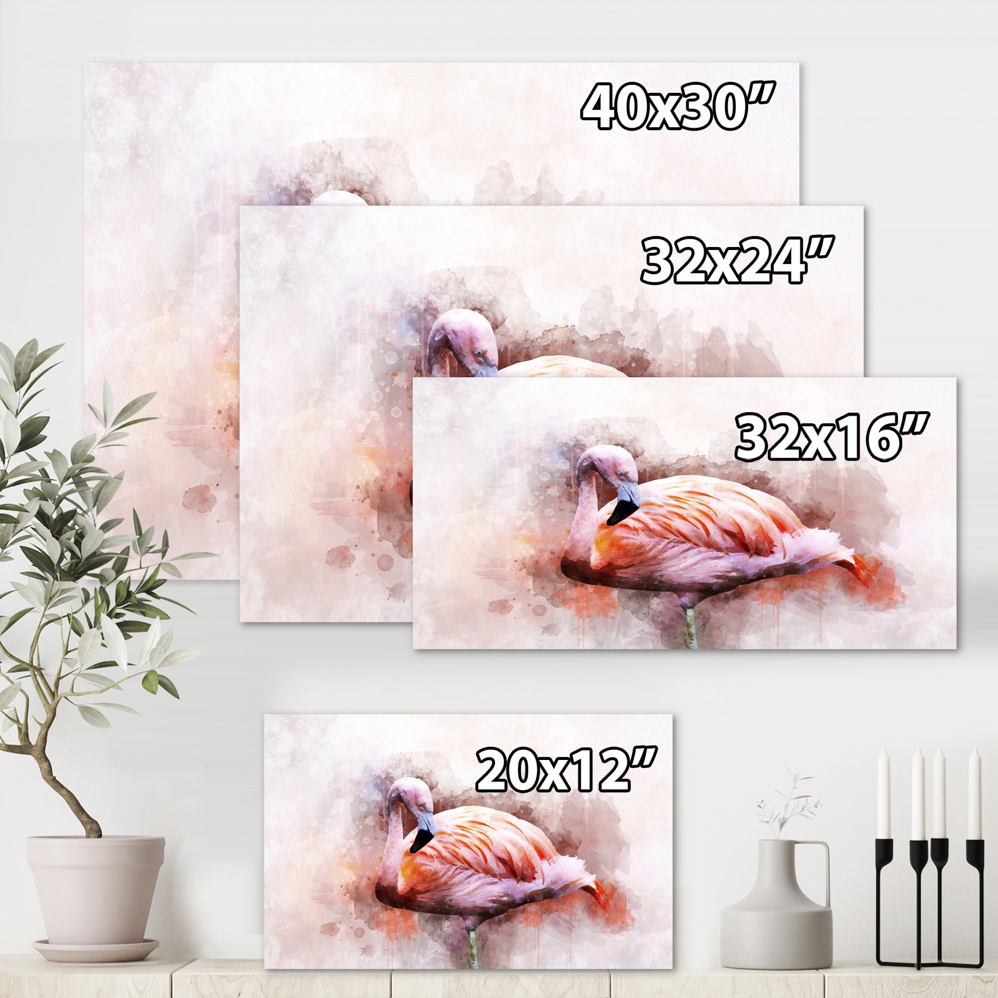 Designart ' Abstract Portrait of Pink Flamingo III ' Farmhouse Canvas Wall Art Print