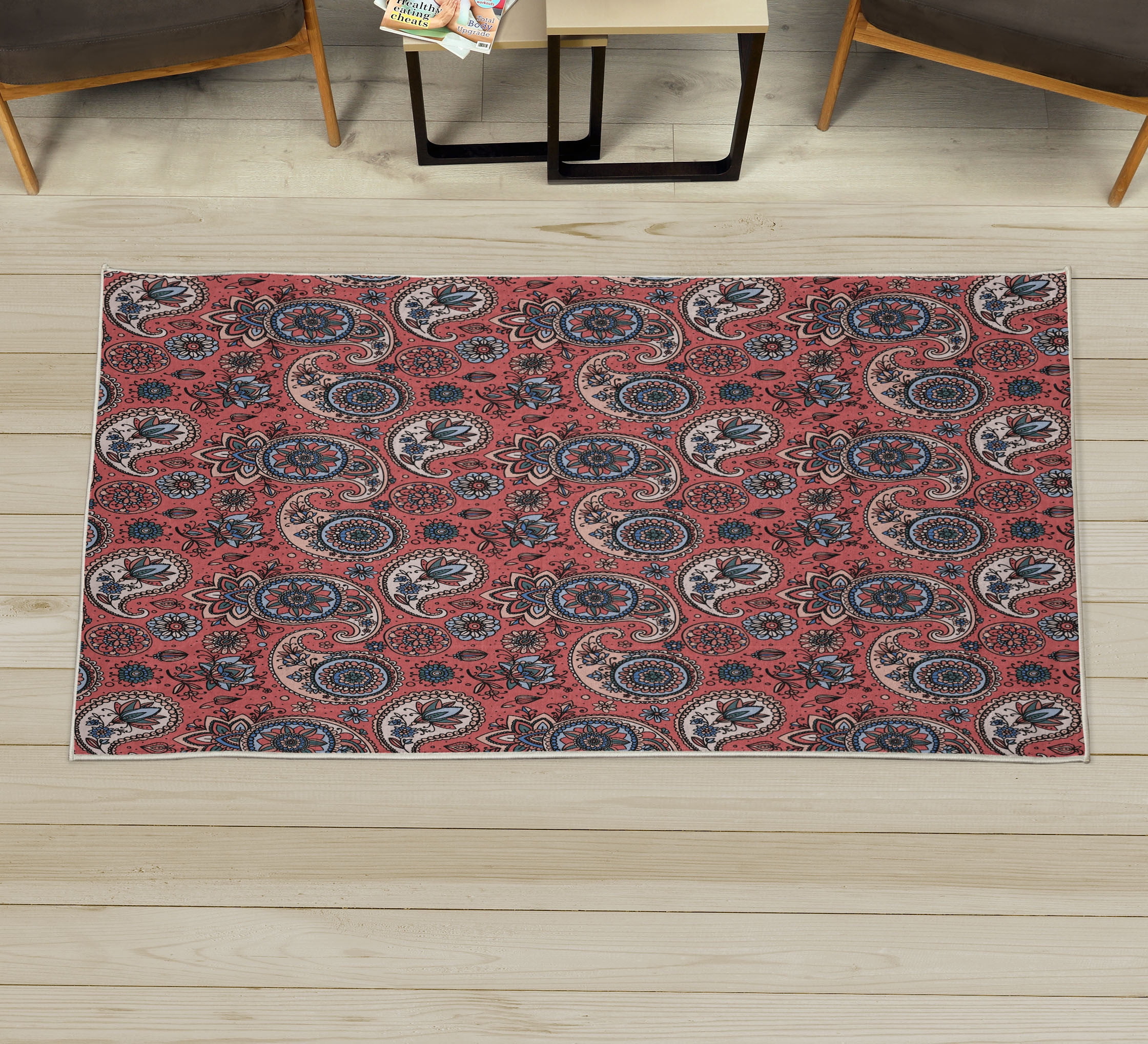 Paisley Decorative Rug, Vintage Inspired Multicolored Leaf Flower Motif ...