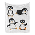 thumbnail image 1 of Baby Soft Flannel Fleece Throw Blanket, Penguin Cartoon Waving Standing Sliding Smiling Animal Humor Antarctica, Cozy Plush for Indoor and Outdoor Use, 70" x 90", Black Blue Orange, by Ambesonne, 1 of 6