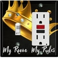 thumbnail image 1 of Metal Light Switch Plate Outlet Cover (My Room My Rules Crown Tilted - Single Toggle Single Rocker), 1 of 2