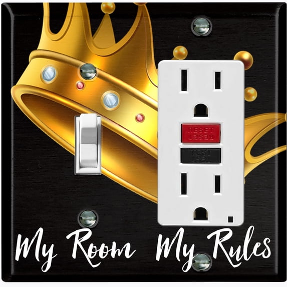 Metal Light Switch Plate Outlet Cover (My Room My Rules Crown Tilted - Single Toggle Single Rocker)