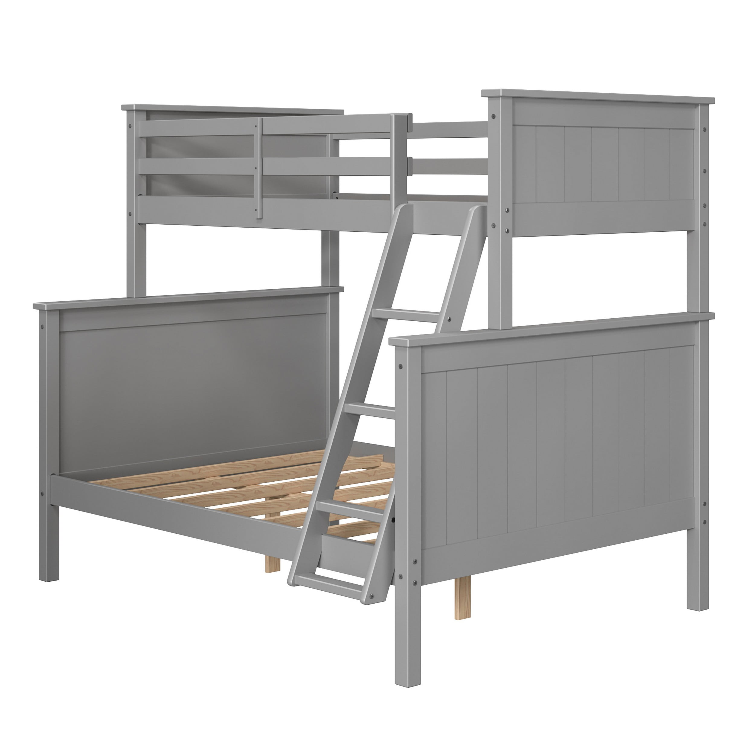 Linon Brigitte Kids Wood Twin over Full Convertible Bunk Bed with Built-in Ladder, Gray