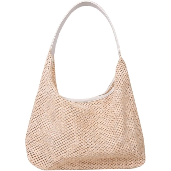 LinYooLi Women's Straw Bucket Tote Bag Summer Woven Hobo Bag Handmade Mesh Beach Rattan Shoulder Bag Vacation Handbag
