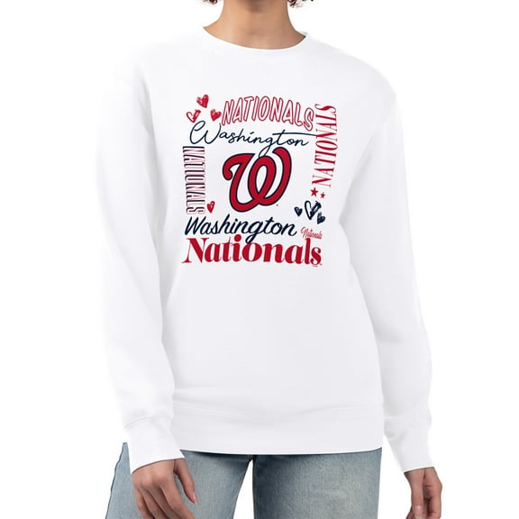 Women's G-III 4Her by Carl Banks White Washington Nationals Collage Team Graphic Fleece Pullover Hoodie