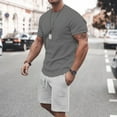 thumbnail image 2 of RUTAYY Men's Outfits Short Sleeve Solid Color T-Shirts and Shorts with Drawstring Pocket 2 Piece Chic Holiday Clothing Sets, 2 of 6