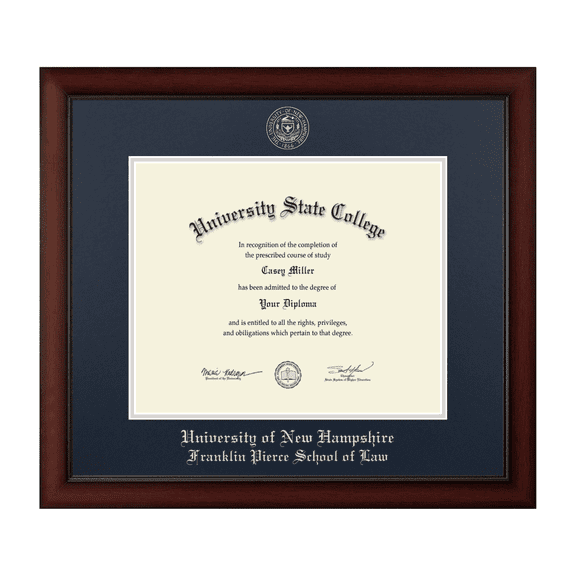 Framerly - UNH Law Diploma Frame with Navy and Silver Mat