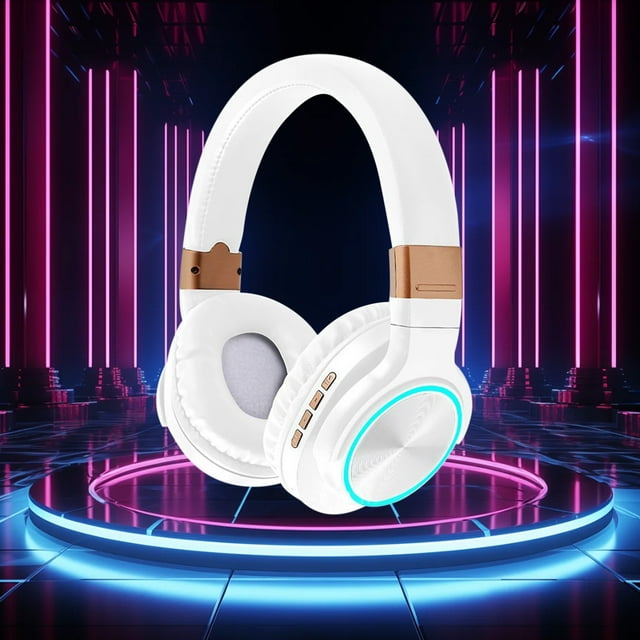 Auriculares inalámbricos Bluetooth 5.0 | Auriculares plegables sobre la oreja | Batería de larga duración de 400 mAh | Iluminación LED fría | Modos con cable e inalámbricos | Reducción de ruido