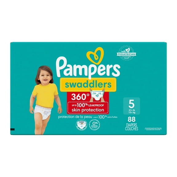 Pampers Swaddlers 360 Pull-On Diapers, Size 5 (27+ lbs), for up to 100% Leakproof Skin Protection, 88 Count