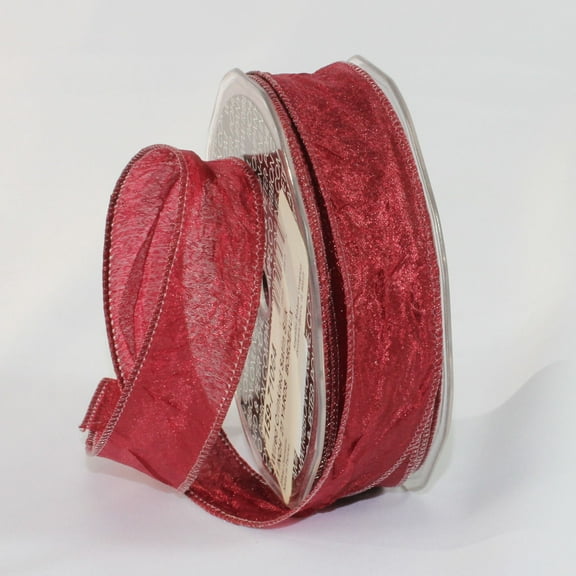 The Ribbon People Bordeaux Red Crinkled Satin Wired Craft Ribbon 1" x 54 Yards