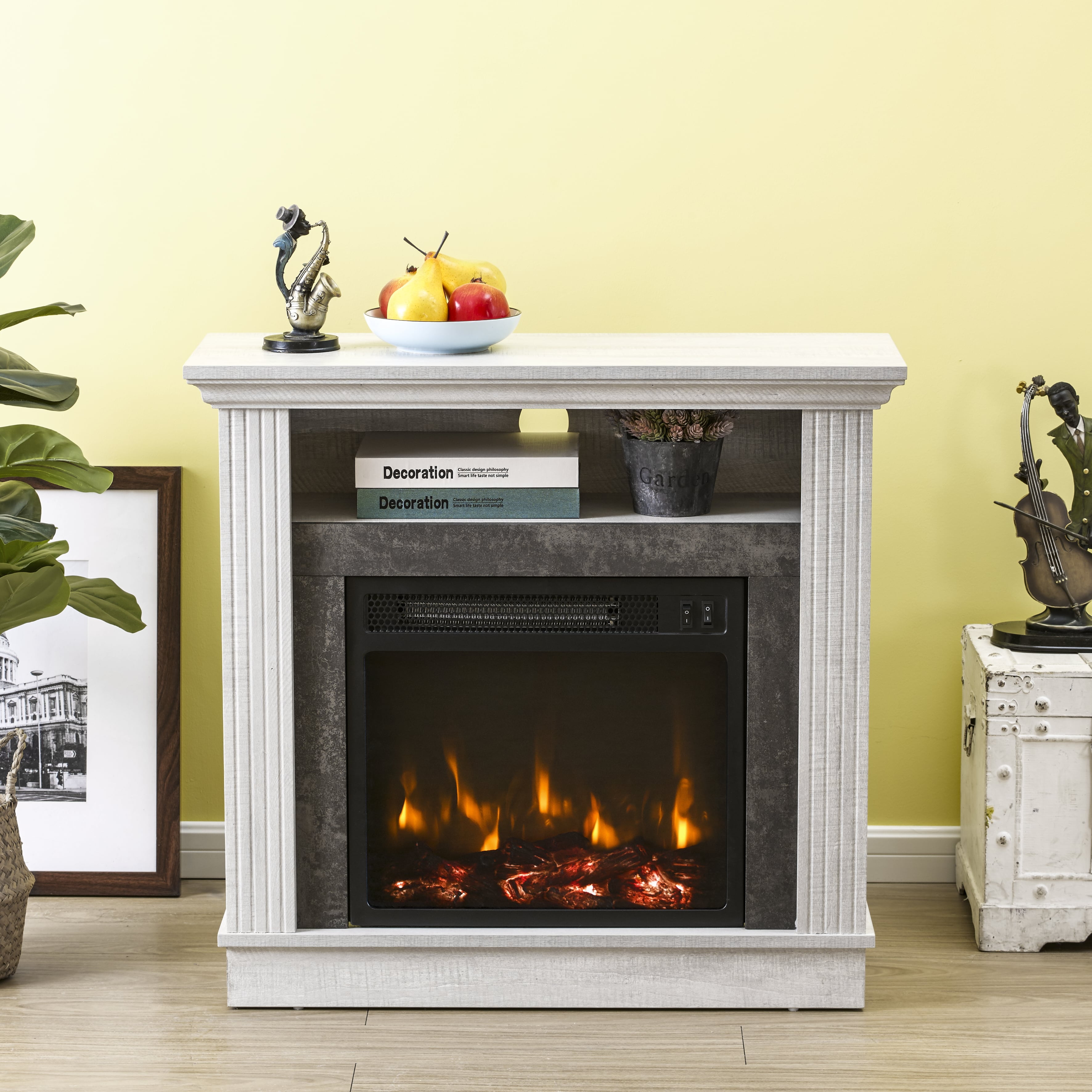 FESTIVO 32 in. Freestanding Electric Fireplace in Saw Cut-off White