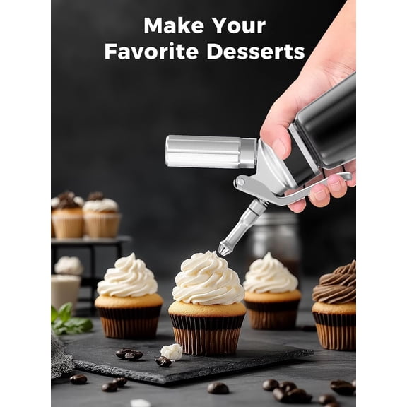 SimCoker Whipped Cream Dispenser, 2 Aluminum Cream Whipper 500mL, black silver