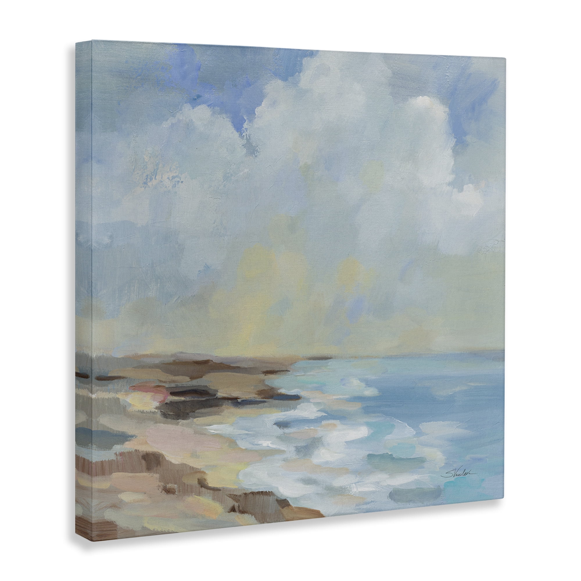 Stupell Industries By The Beach Shore Landscape & Nature Painting Wrapped Canvas Art Print Wall Art, 17 x 17