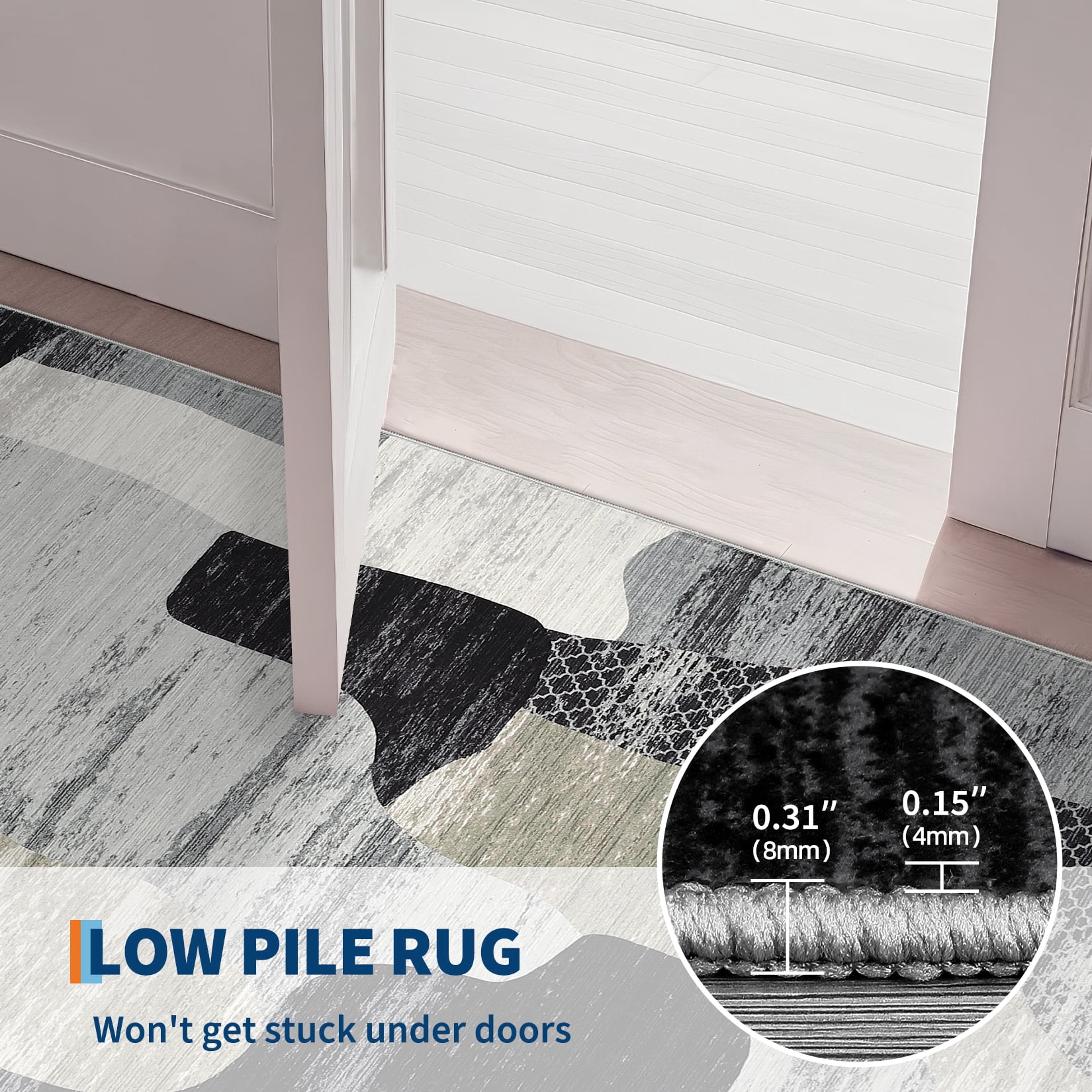 Hasoo Runner Rug 2x6 Non-Slip Washable Low Pile Abstract Print for Kitchen Indoor Gray