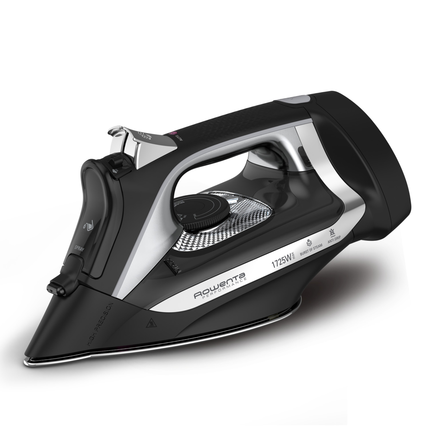 Rowenta Accesstream Cordreel Steam Iron for Clothes, Powerful 1725W, Stainless Steel Soleplate, Retractable Cord, Auto Shut-off, Anti-Drip, Black, DW2450U1