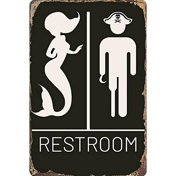 Bestylez Funny Mermaid Pirate Vintage Bathroom Sign Pirate Gifts Nautical Beach Boat Themed Gifts Bathroom Wall Decor 12" * 8" (515)