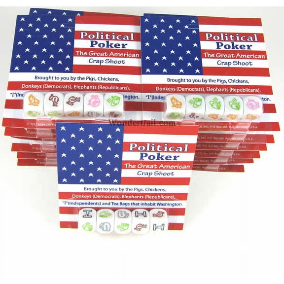 Political Poker Dice Game D6 16mm (5/8in) Pack of 24 Sets Dice Koplow Games
