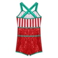 thumbnail image 4 of MSemis Kids Girls Christmas Elf Candy Cane Costume Sequins Ballet Dance Leotard Red 6, 4 of 7