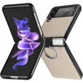 thumbnail image 4 of Samsung Galaxy Z Flip 3 Phone Case, PU Leather Protective Cover with Ring Strap Shockproof Lightweight Smartphone Protector Case for Samsung Galaxy Z Flip 3 ZH Beige, 4 of 13
