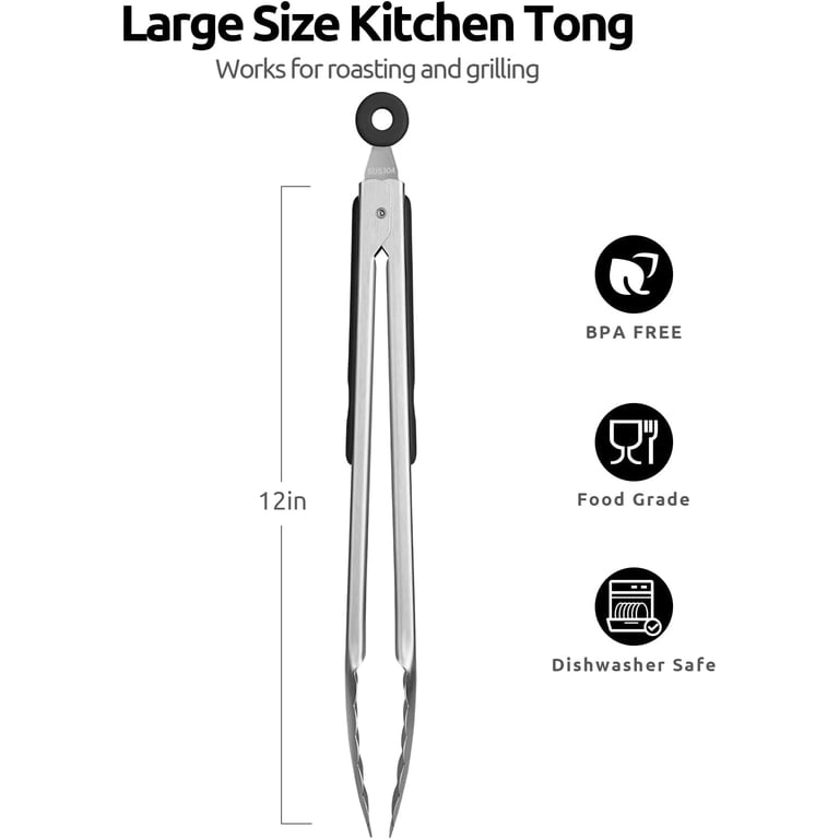 U-Taste 18/8 Stainless Steel Kitchen Tongs, 12 in, Black photo 2