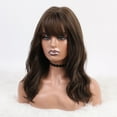 thumbnail image 4 of Wig with Bangs, Wigs for Women, 45cm High Temperature Silk Wig Bangs Brown Long Curly Hair With Rose Net, 4 of 9