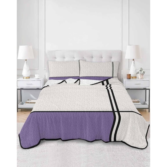 Quilts Twin XL Size, Farmhouse Purple, Soft Comforter Bedding Set for Bed, Modern Abstract Geometric Stripes Art Lightweight Quilted Bedspread with Pillow Cover(2 Pieces) for All Season, 68x98 Inch
