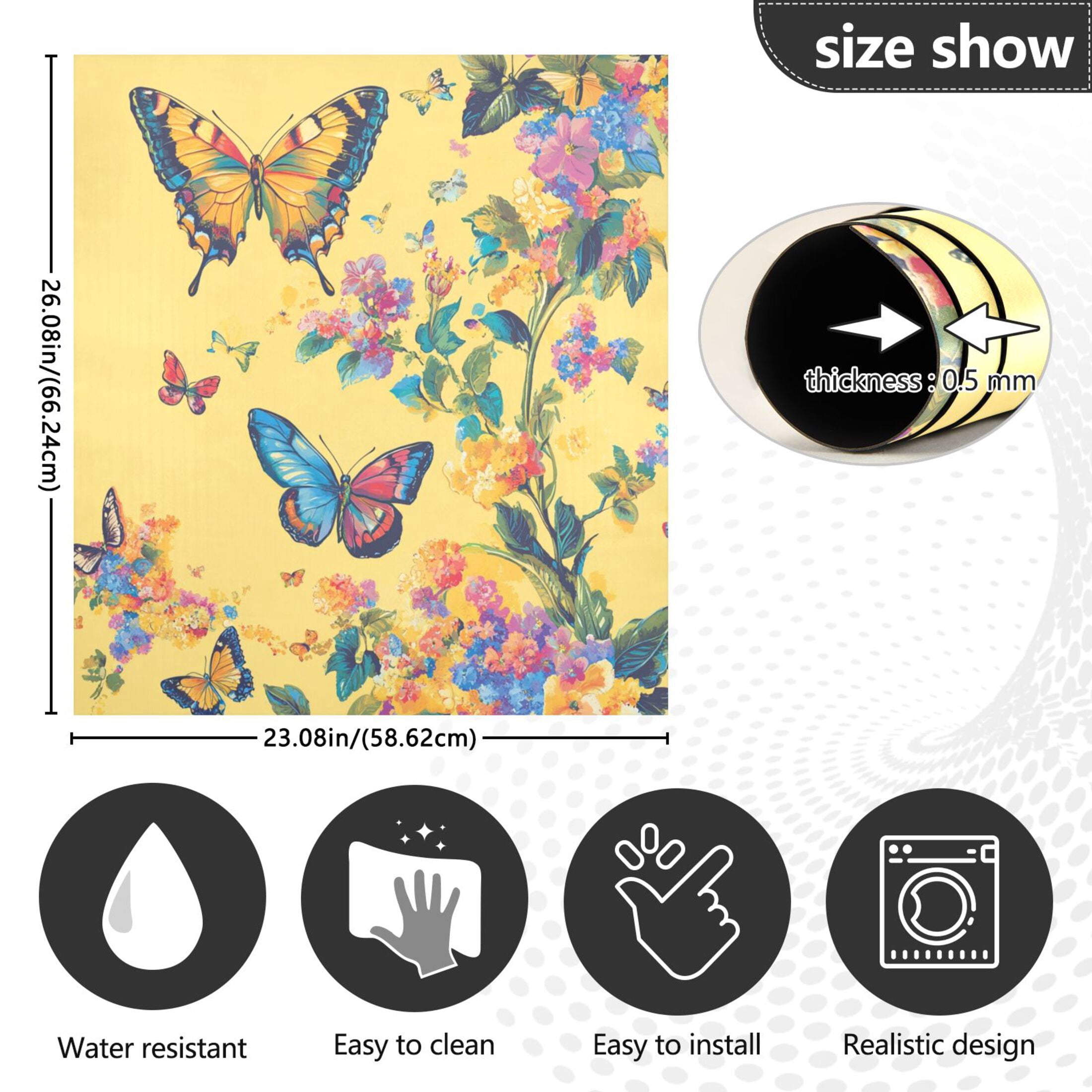 Dishwasher Magnetic Sticker 23x26 Inch Refrigerator Magnetic Sticker Washing Machine Magnetic Sticker Kitchen Panel Magnetic Sticker Home Decor Pale Yellow Rainbow Butterfly