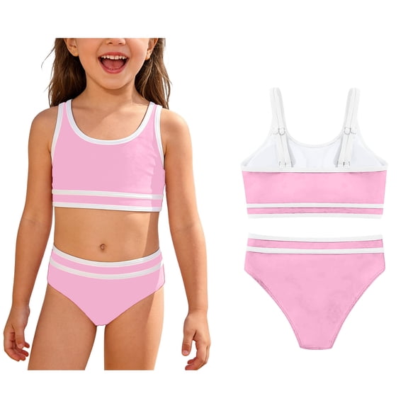 Girl Swimsuit Two Piece Bikini Sets Quick Dry Swimwear Summer Girl Bathing Suit 8-9 Years