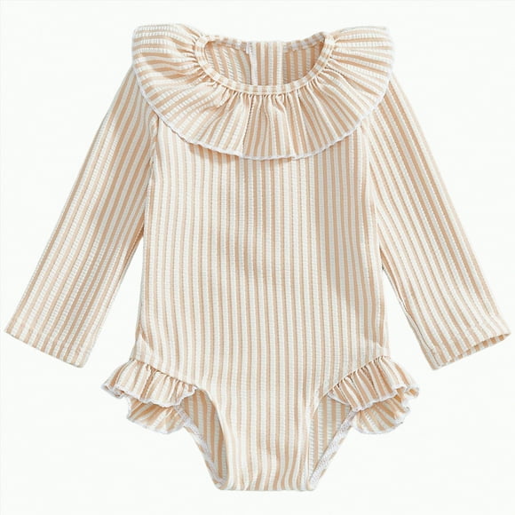 UAYOTSE Maillot anti-UV à Manches Longues en Seersucker pour Tout-Petites Filles avec Protection Solaire UPF 50+, Tailles 18-24 Mois