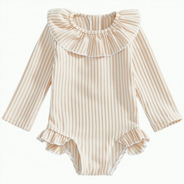 UAYOTSE Toddler Girls Seersucker Long Sleeve Rash Guard Swimsuit with UPF 50+ Sun,Sizes 2-3 Years