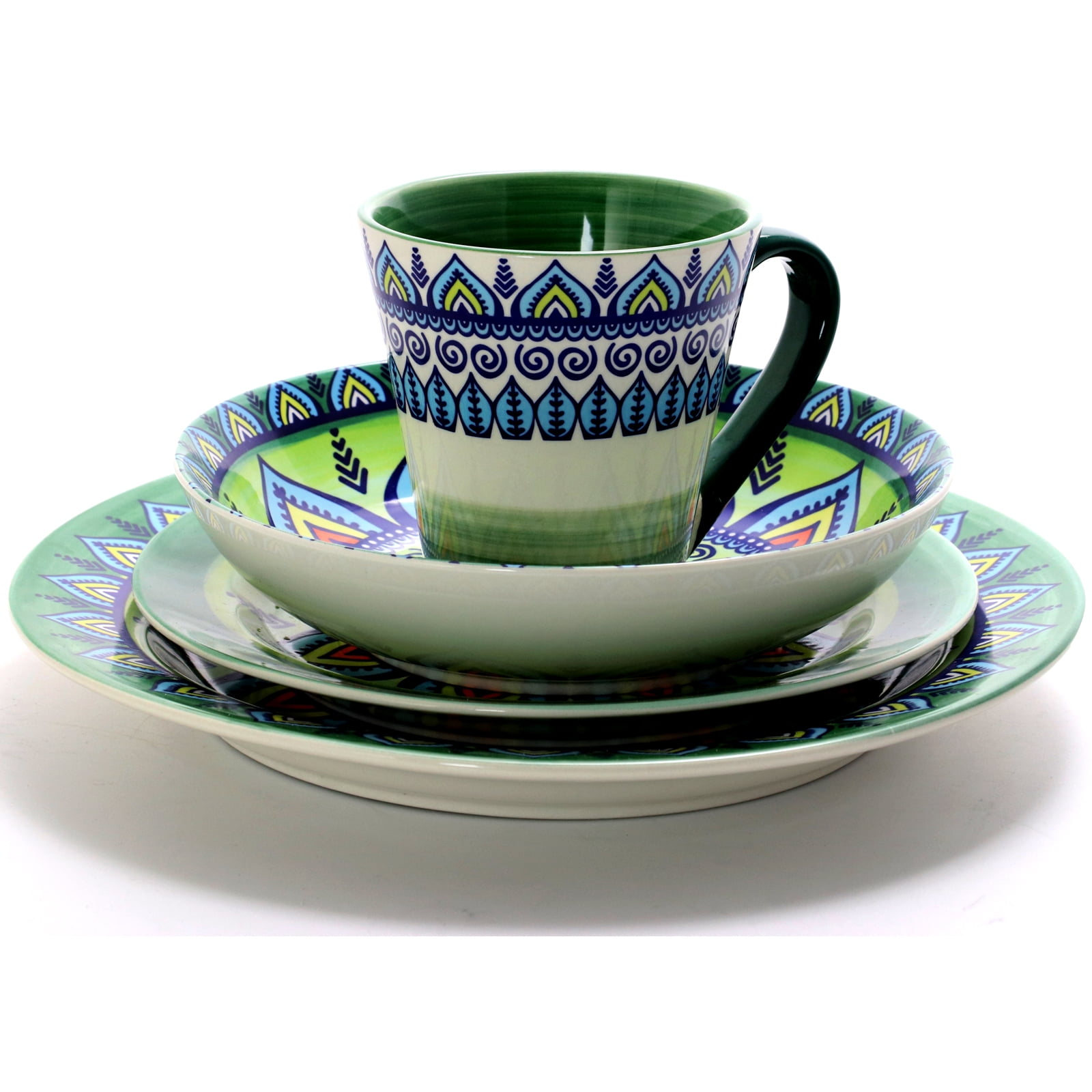 Elama Zen Green Mozaik 16 Piece Dinnerware Set