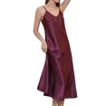 thumbnail image 4 of Defitshape Women's Satin Sleep Dress Deep V Neck Silk Nightgown Long Pajama Dresses Sexy Spaghetti Strap Sleeveless Chemises Tea Length Sleepwear Summer Lingries Purple Burgundy X-Large, 4 of 5