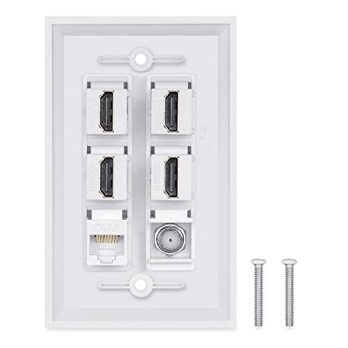 4 HDMI Keystone Placa de Pared, PHIZLI 1 - Cat6 Ethernet 1 - Cable Coa