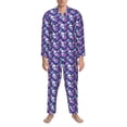 thumbnail image 3 of Balery Skull Flower Pijama para Hombre de Dos Piezas con Manga Larga, Conjunto de Dormir y Descanso Suave con Bolsillos-Large, 3 of 7