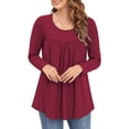 thumbnail image 4 of Fantaslook Plus Size Womens Tunic Tops Eyelet Dressy Long Sleeve Shirt Pleated Crew Neck Blouses Curved Hem Fall Outfits, 4 of 7