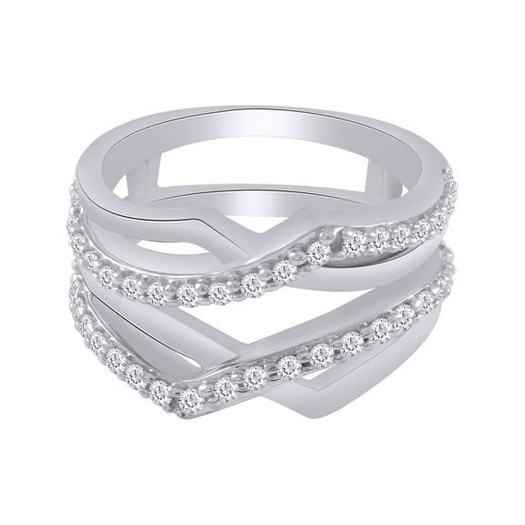 Round White Cubic Zirconia Crossover Enhancer Guard Ring 10k White Gold Ring Size - 12