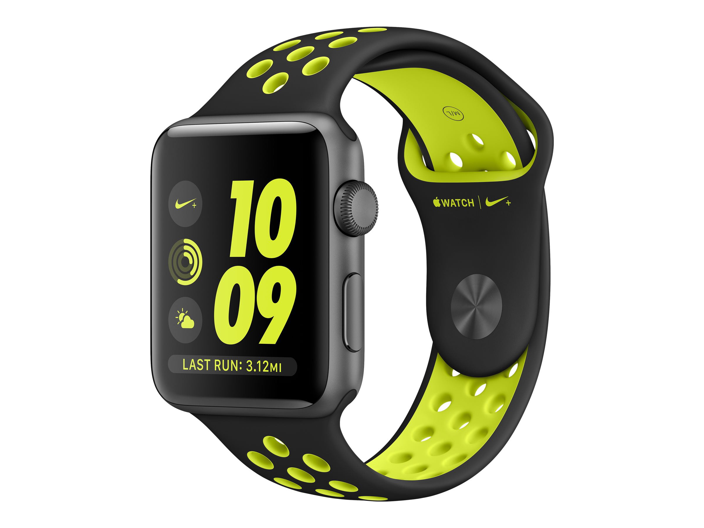 Apple Watch Nike+ Series 2 - 42 mm - space gray aluminum - smart watch with  Nike sport band - fluoroelastomer - balck/volt - band size: S/M/L - Wi-Fi,  