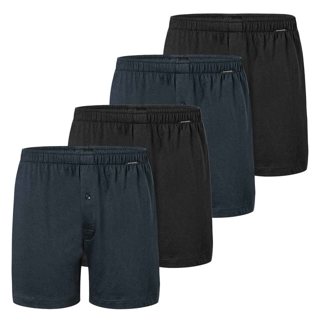 SCHIESSER Bóxers de punto para hombre, pack de 4 - Pack de 4 bóxers, algodón, liso Negro/Azul oscuro S (Small)