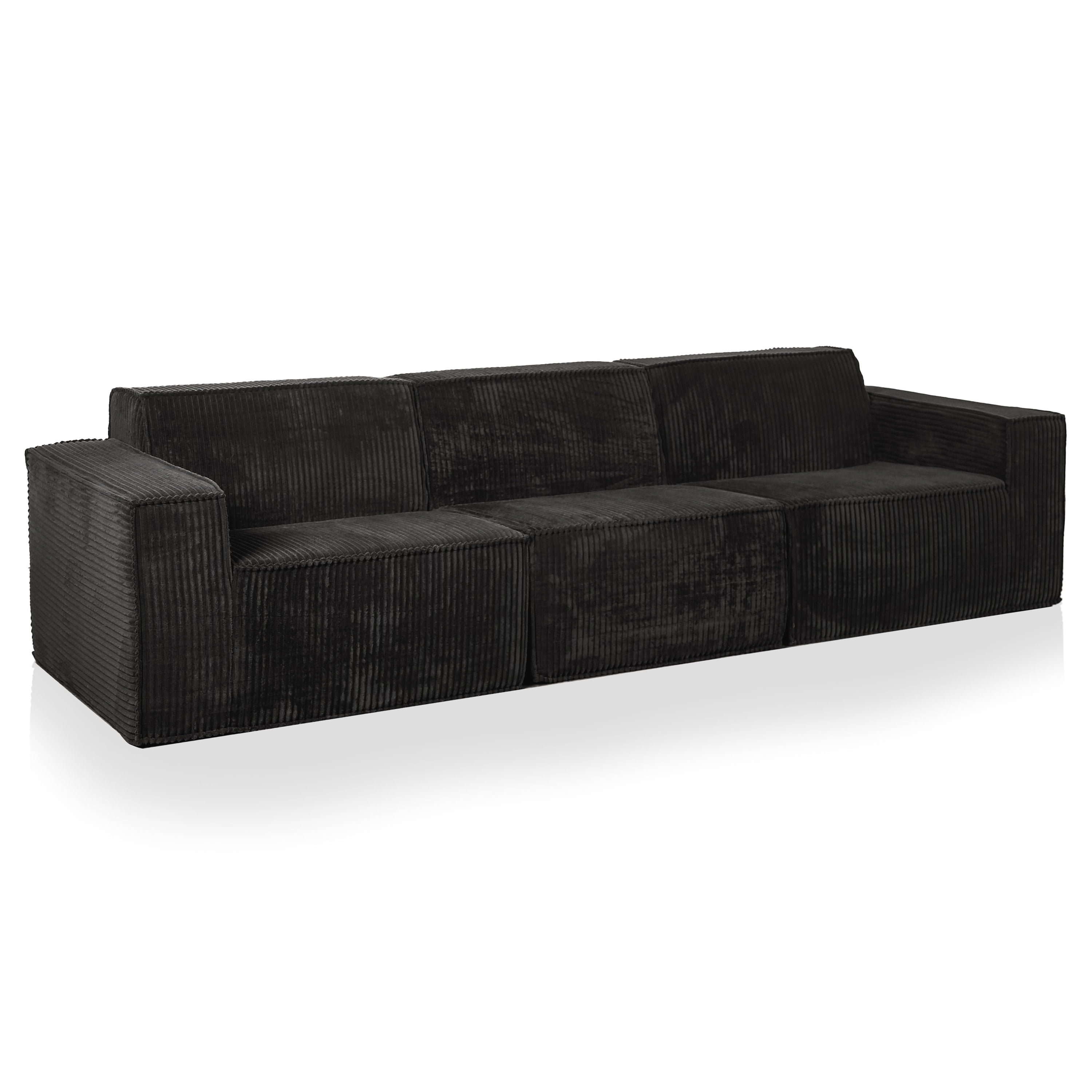 Furniture of America Solan Modern Chenille Modular Wide Track Arms 2-Piece Sofa Set with Sofa and Loveseat Black