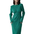 thumbnail image 5 of hirigin Women Elegant Dress Open Back Slim Fit Round Neck Long Sleeve Solid Color Pleated Long Dress for Formal Evening Prom Gowns, 5 of 9
