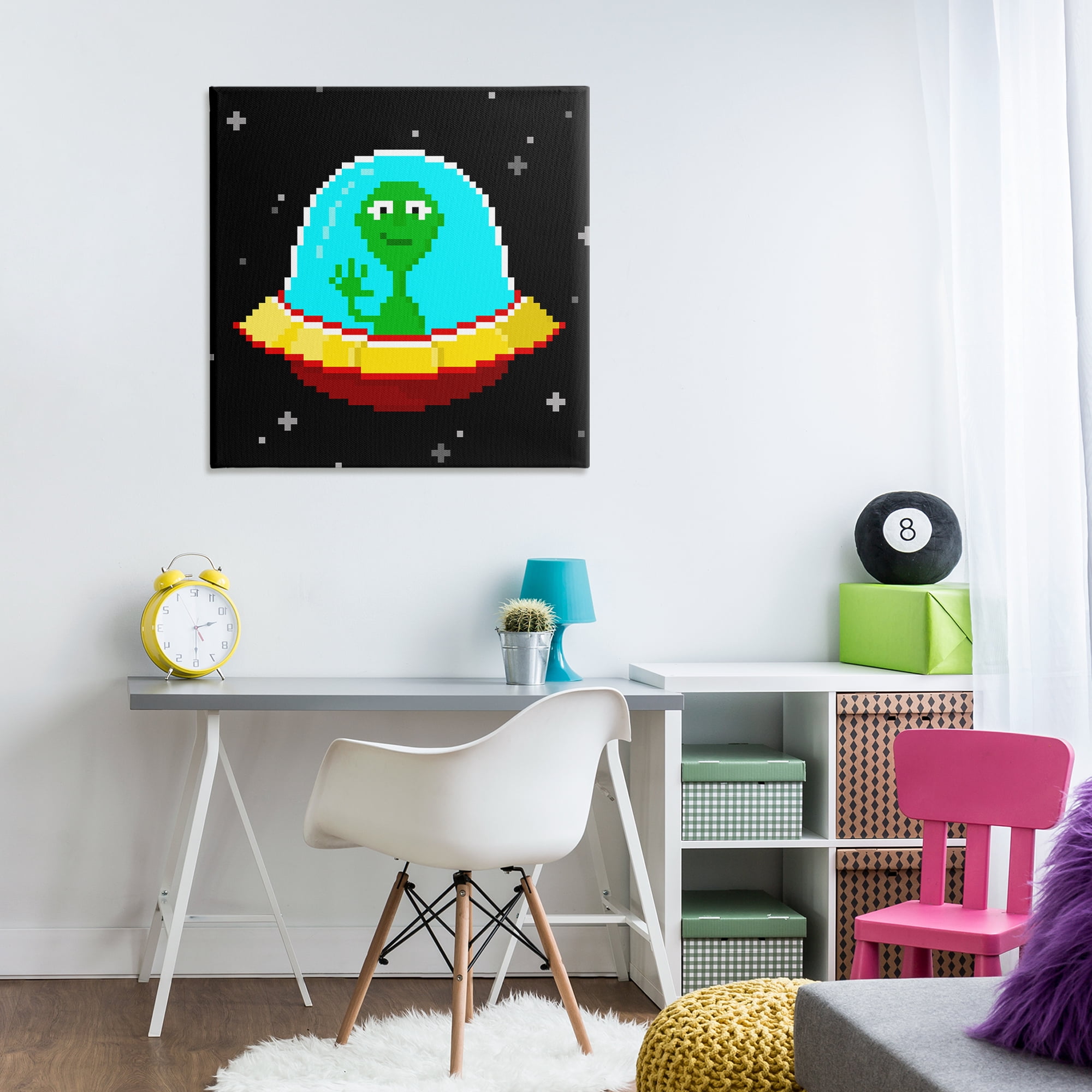 Stupell Industries Pixel Alien Spaceship Novelty & Humor Painting Wrapped Canvas Art Print Wall Art, 30 x 30