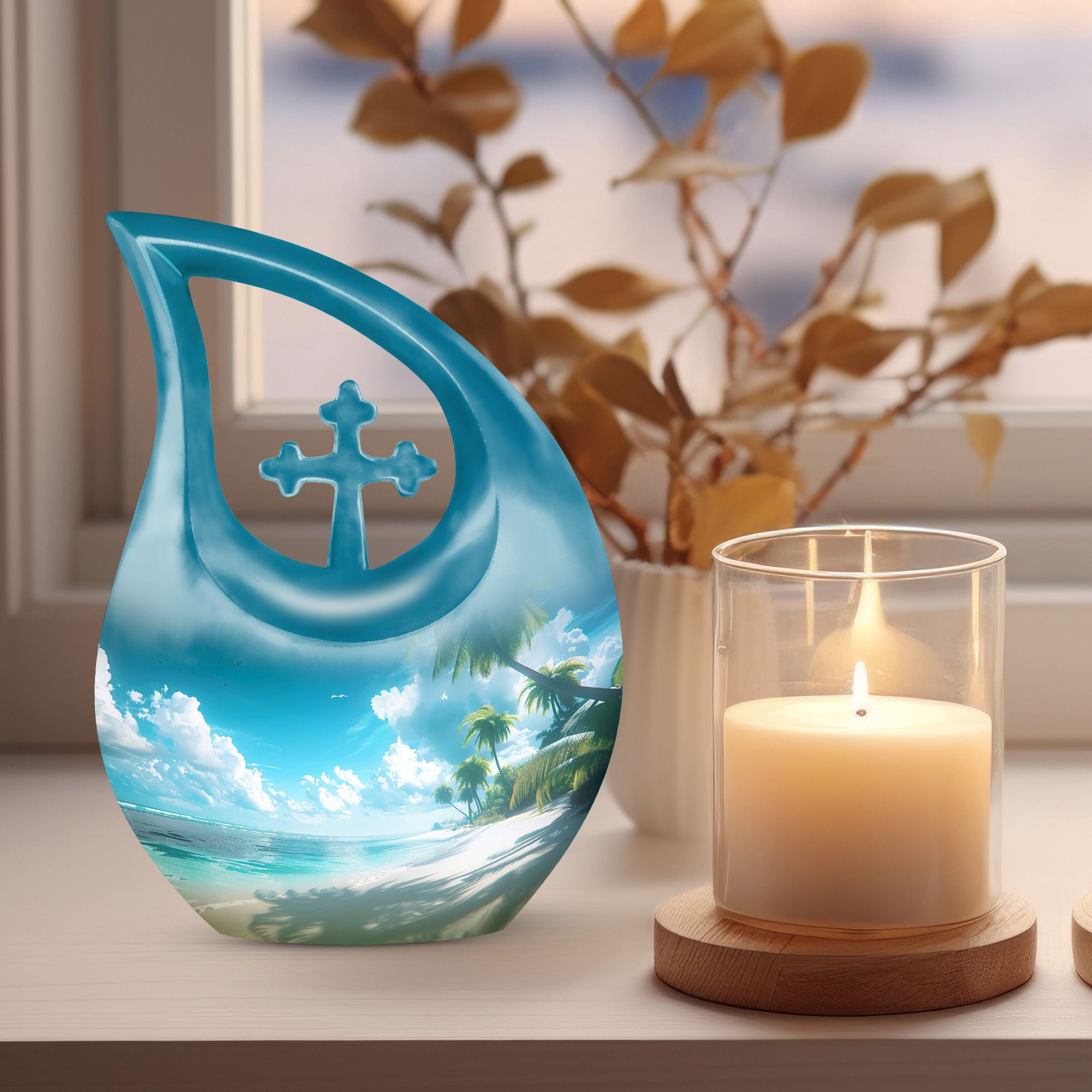 MUKTIVE Beach Cremation Burial Combo Sets Urns for Human Ashes Adult Men & Women, Blue Memorial Funeral Urn for Adult Father & Mother, (1 Large 10 ", 4 Keepsake 3 ") Decoration Urn for Human