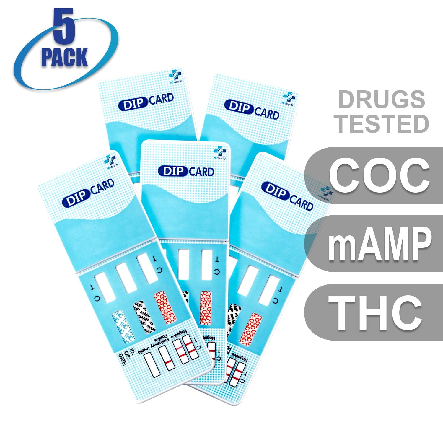 Mintegrity [5pk] - 3-Panel Dip Card Instant Urine Drug Test - (COC/mAMP/THC) #MI-WDOA-234
